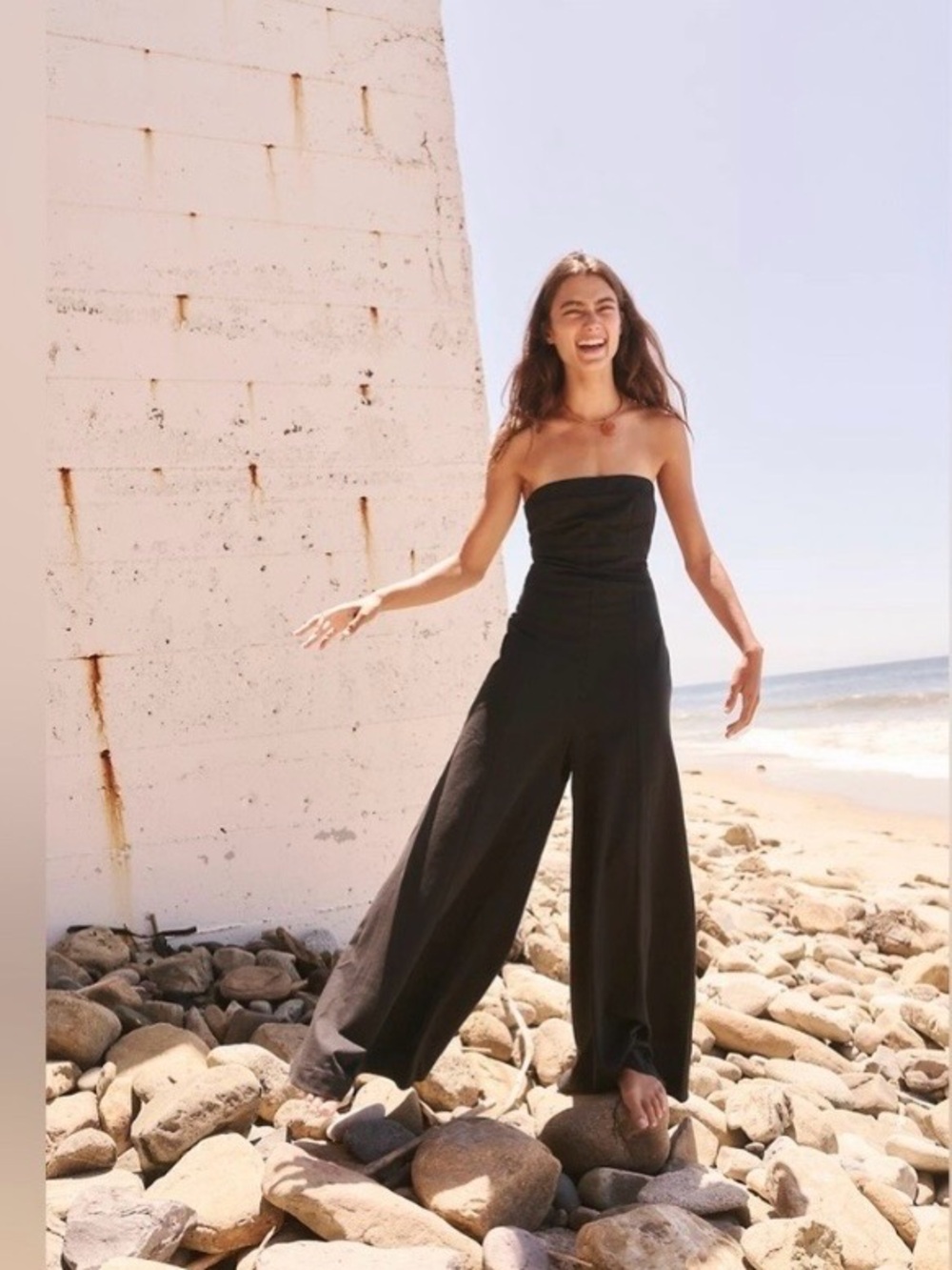 FP Beach Kamora Strapless Black Wide-Leg Jumpsuit